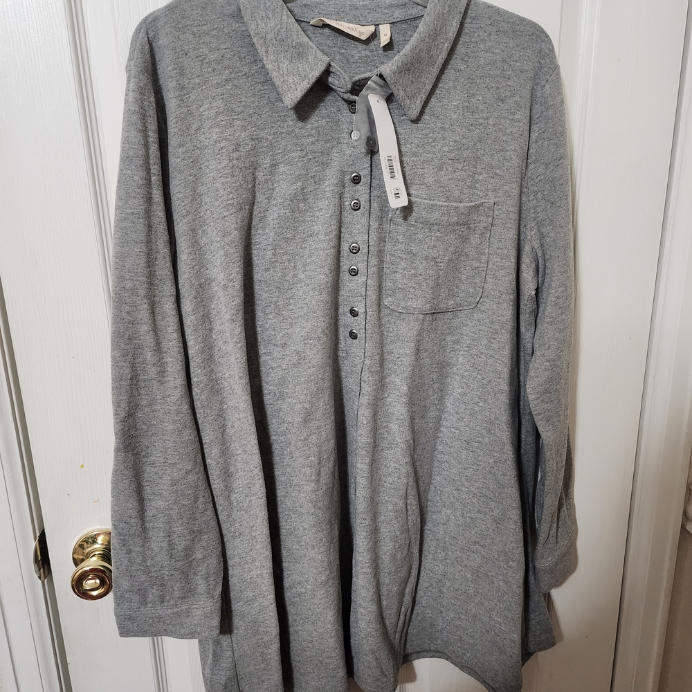 Soft Surroundings Heather Gray Collared Shirt - image 2